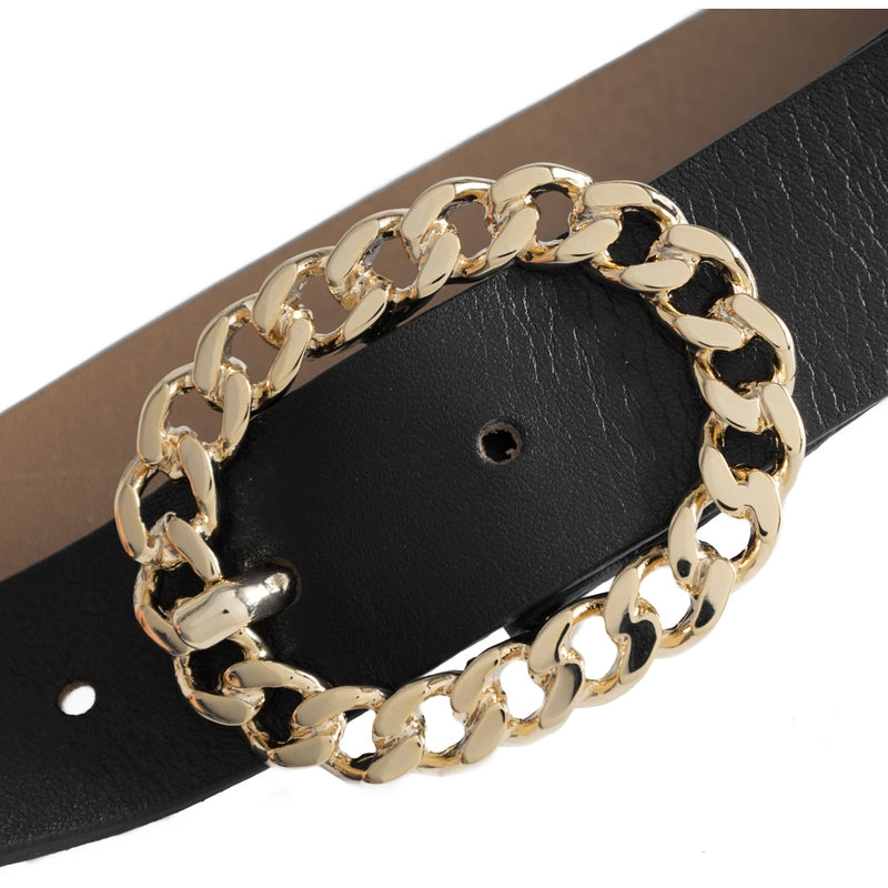 DEPECHE Bredt skindbælte med dekorativt spænde Belts 190 Black / Gold