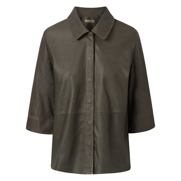 Depeche leather wear Læder skjorte med korte ærmer Shirts 049 Army Green