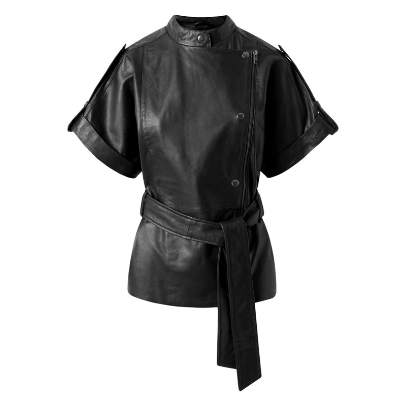 Depeche leather wear Lædervest med vidde ærmer og lynlås Jackets 099 Black (Nero)