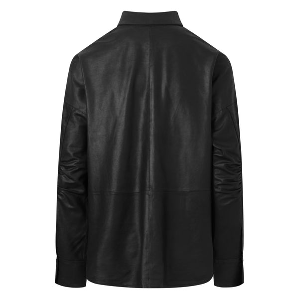 Depeche leather wear Længere skindskjorte dekoreret med store front knapper Shirts 099 Black (Nero)