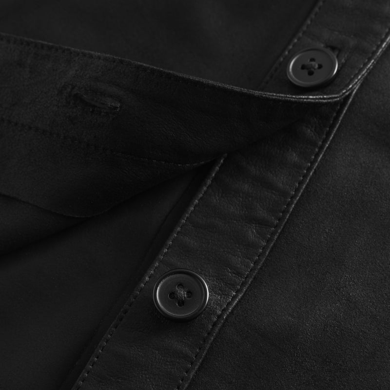 Depeche leather wear Længere skindskjorte dekoreret med store front knapper Shirts 099 Black (Nero)