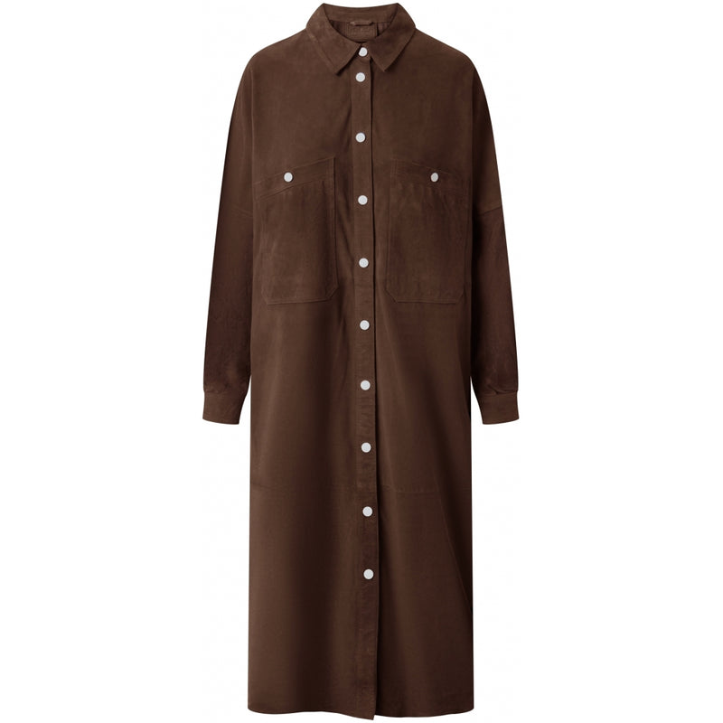 Depeche leather wear Lang skjorte/ kjole i blød ruskind Dresses 008 Chocolate
