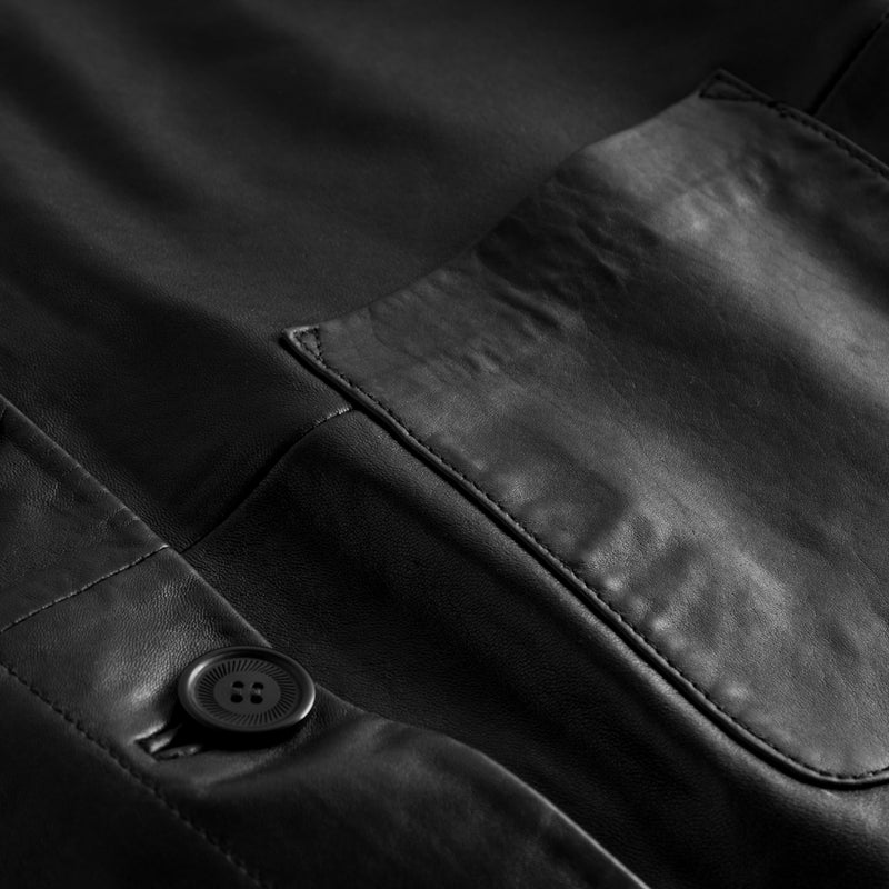 Depeche leather wear Loose fit læderskjorte med simple detaljer Shirts 099 Black (Nero)