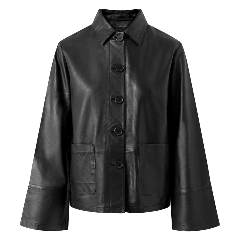 Depeche leather wear Loose fit læderskjorte med simple detaljer Shirts 099 Black (Nero)