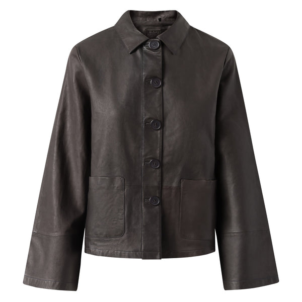 Depeche leather wear Loose fit læderskjorte med simple detaljer Shirts 175 Charcoal