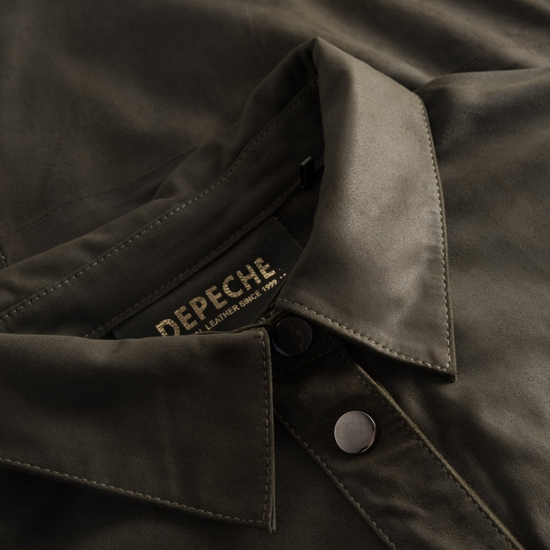 Depeche leather wear Oversize lang skjorte i blødt skind Shirts 049 Army Green