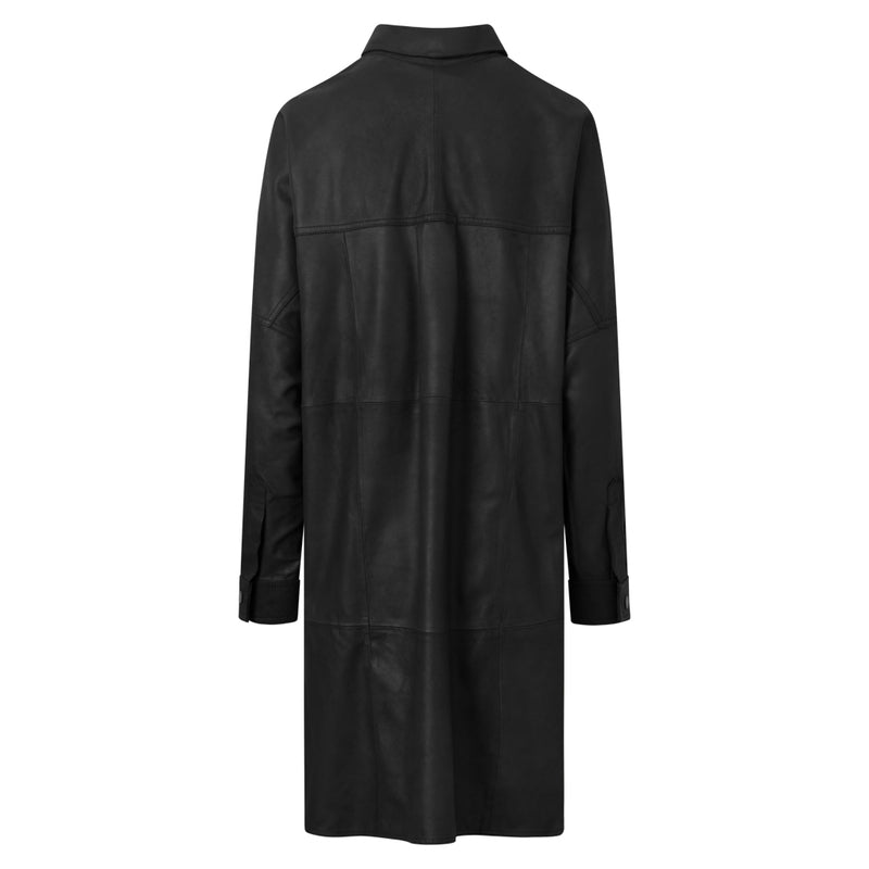 Depeche leather wear Oversize lang skjorte i blødt skind Shirts 099 Black (Nero)