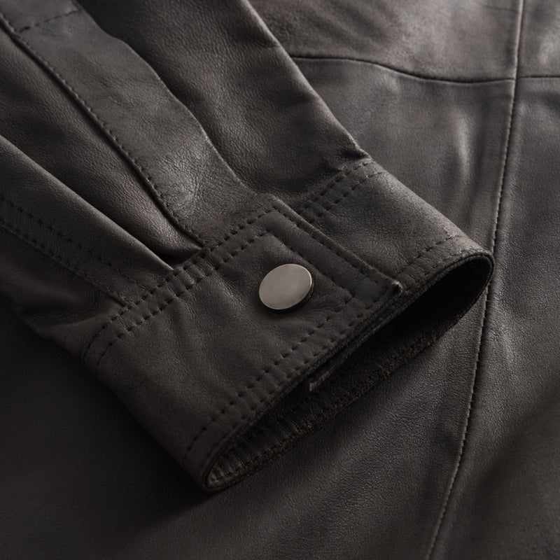 Depeche leather wear Oversize lang skjorte i blødt skind Shirts 175 Charcoal