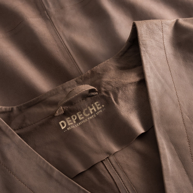 Depeche leather wear Oversized skindkjole med taljebælte Dresses 007 Mud