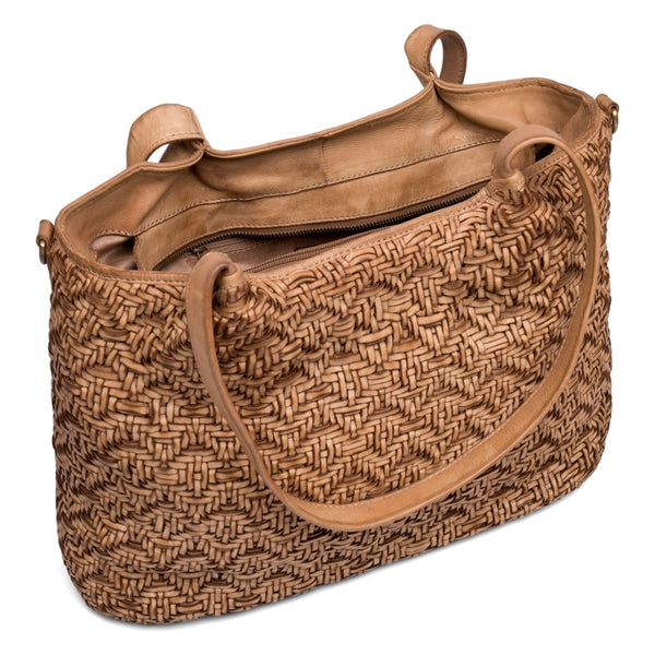 DEPECHE Shopper lædertaske med smukt fletmønster Shopper 012 Nature 