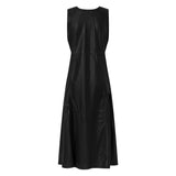 Depeche leather wear Smuk skindkjole med smock effekt Dresses 099 Black (Nero)