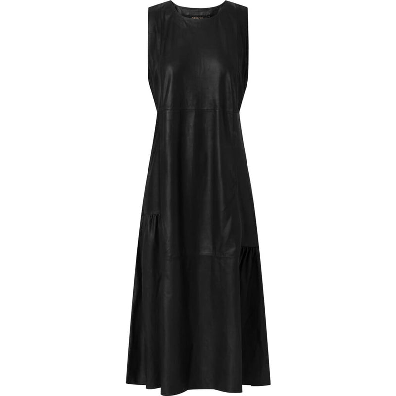 Depeche leather wear Smuk skindkjole med smock effekt Dresses 099 Black (Nero)